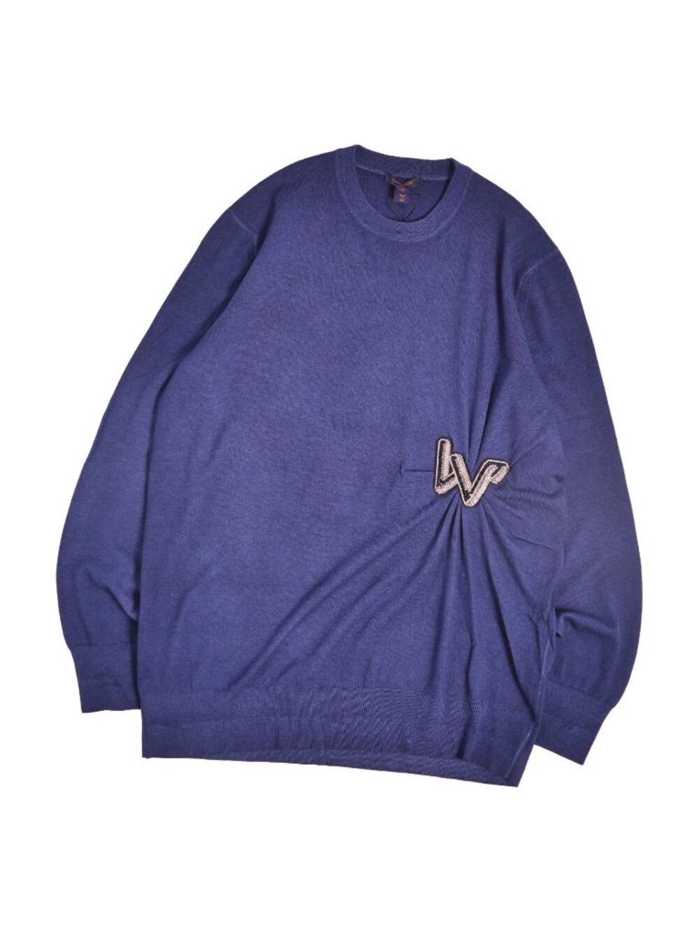 Louis Vuitton Knit Sweater Long Sleeve LV Logo Rhinestone Top Wool Cashmere S